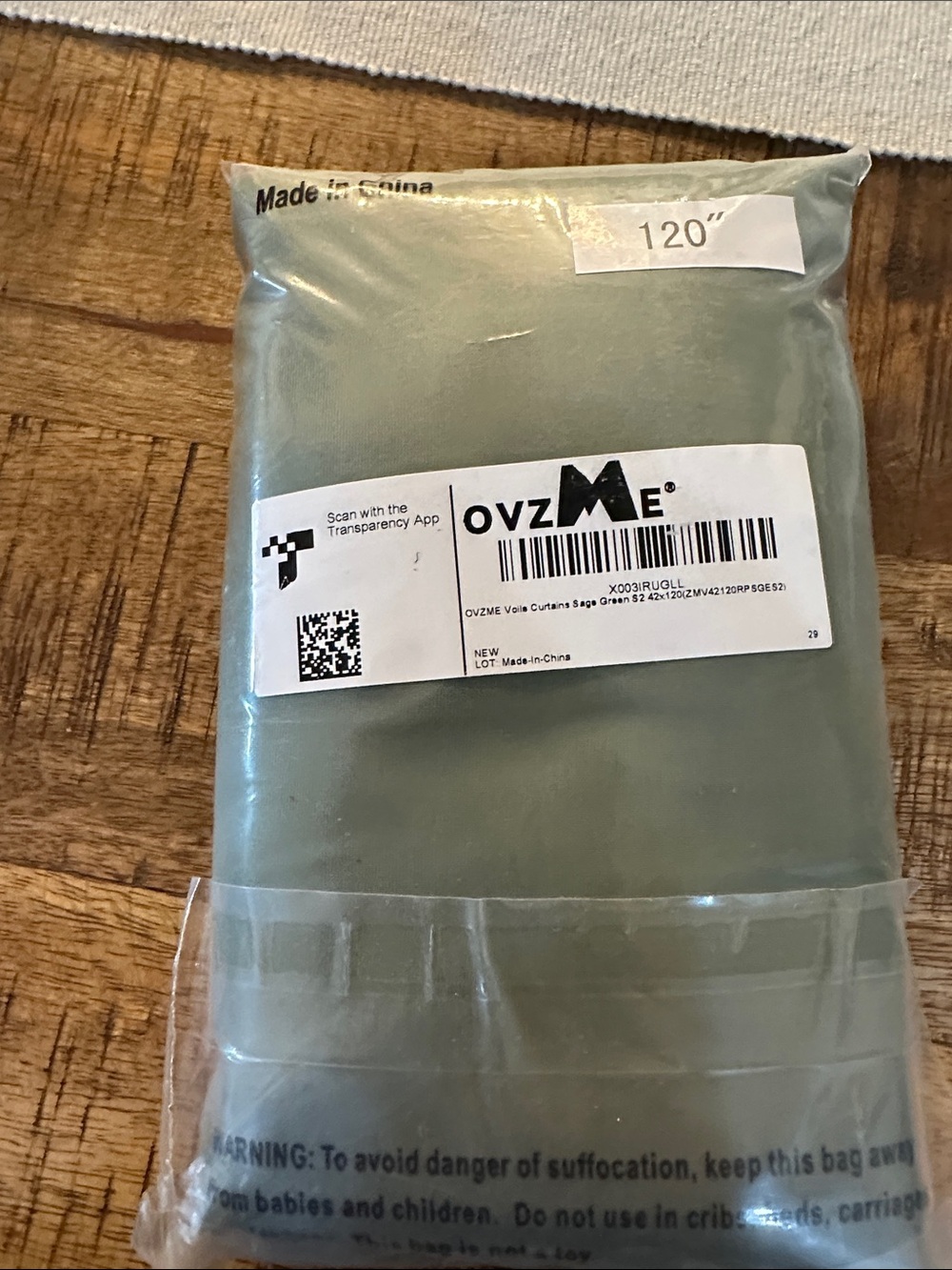 OVZME Sage Green Sheer Curtain Panel - 120"